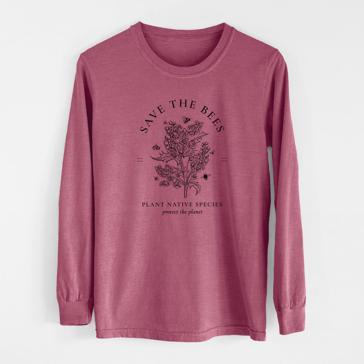 Save the Bees - Plant Native Species - Men&#39;s Heavyweight 100% Cotton Long Sleeve