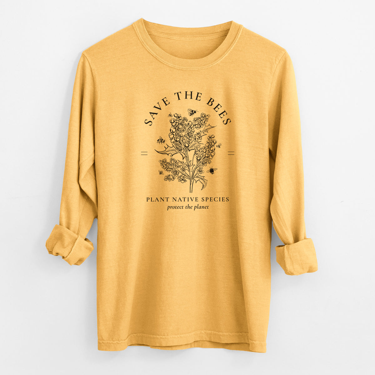 Save the Bees - Plant Native Species - Men&#39;s Heavyweight 100% Cotton Long Sleeve