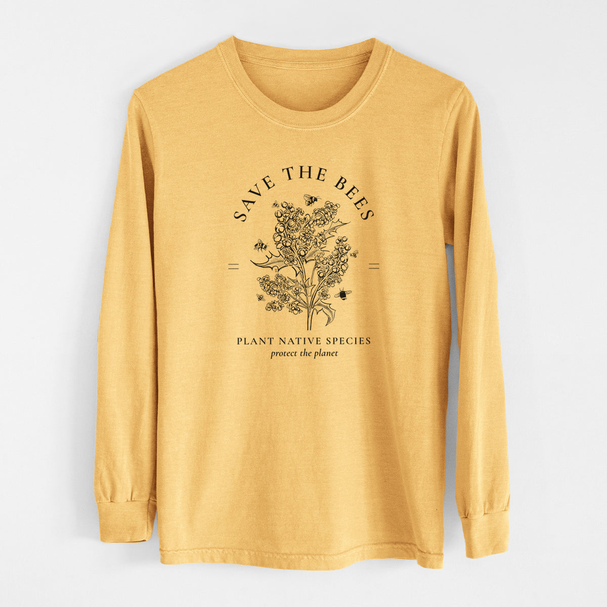 Save the Bees - Plant Native Species - Men&#39;s Heavyweight 100% Cotton Long Sleeve