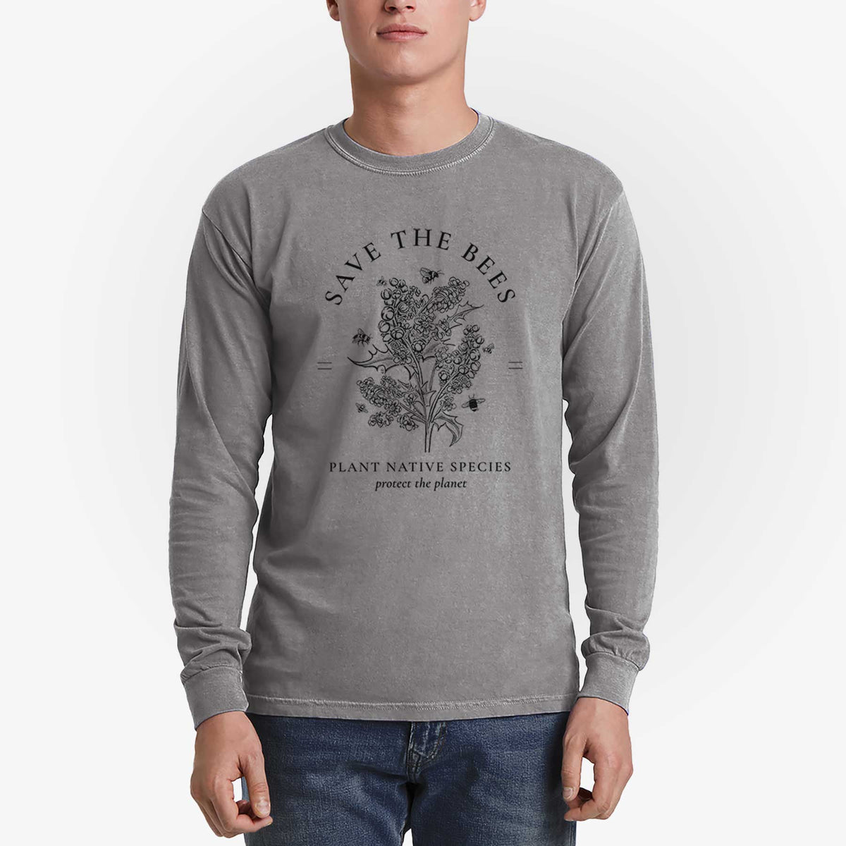 Save the Bees - Plant Native Species - Men&#39;s Heavyweight 100% Cotton Long Sleeve