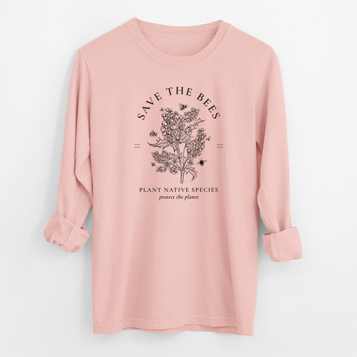 Save the Bees - Plant Native Species - Men&#39;s Heavyweight 100% Cotton Long Sleeve