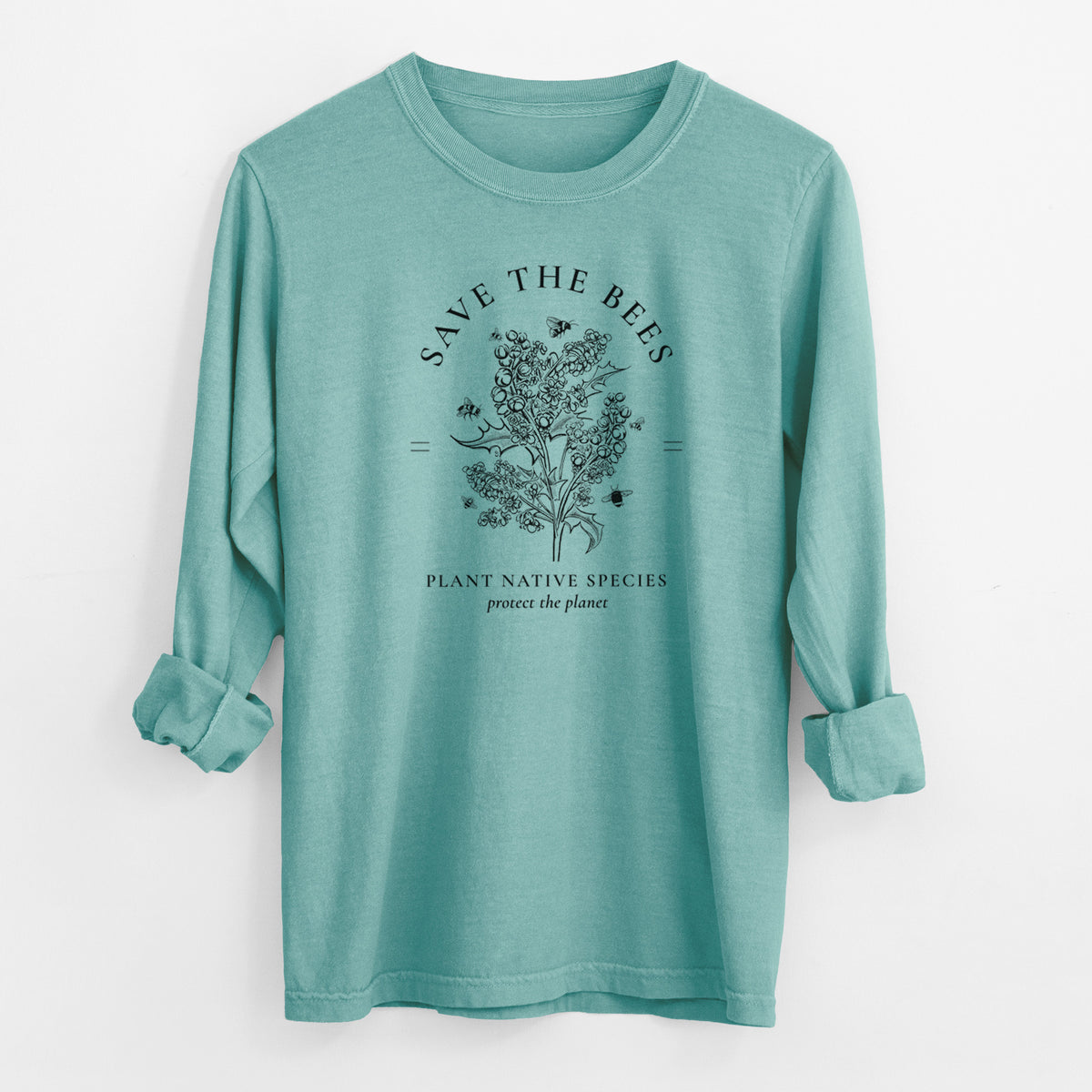 Save the Bees - Plant Native Species - Men&#39;s Heavyweight 100% Cotton Long Sleeve