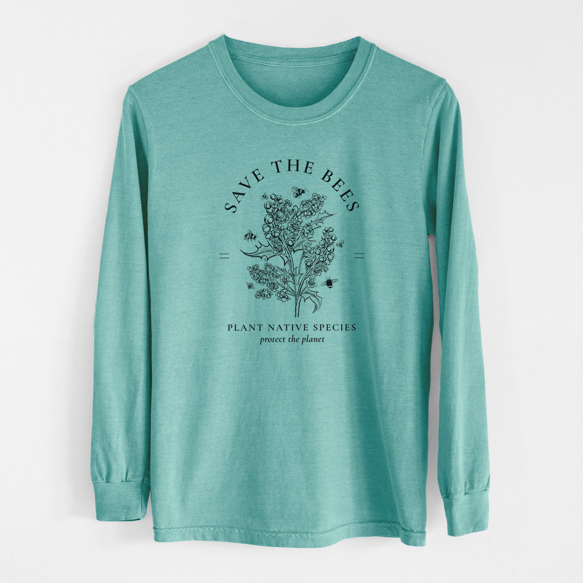 Save the Bees - Plant Native Species - Men&#39;s Heavyweight 100% Cotton Long Sleeve