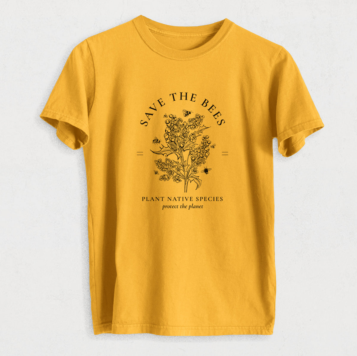 Save the Bees - Plant Native Species - Heavyweight Men&#39;s 100% Organic Cotton Tee