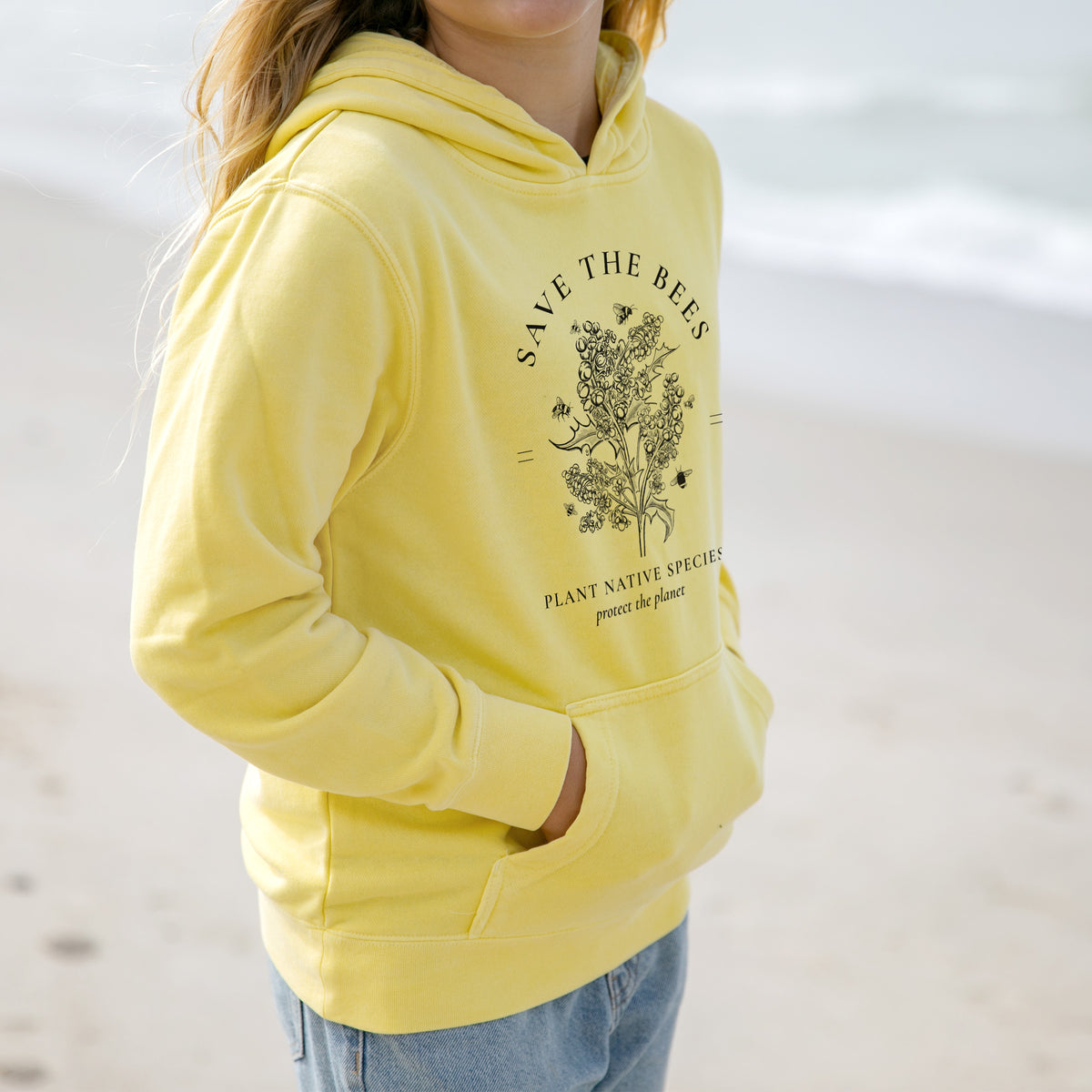 Save the Bees - Plant Native Species - Youth Pigment Dyed Hoodie