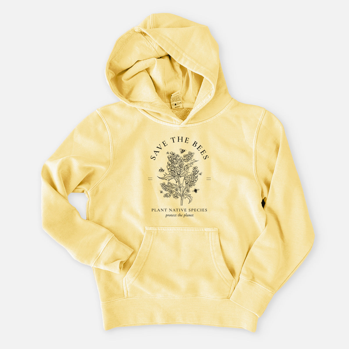 Save the Bees - Plant Native Species - Youth Pigment Dyed Hoodie