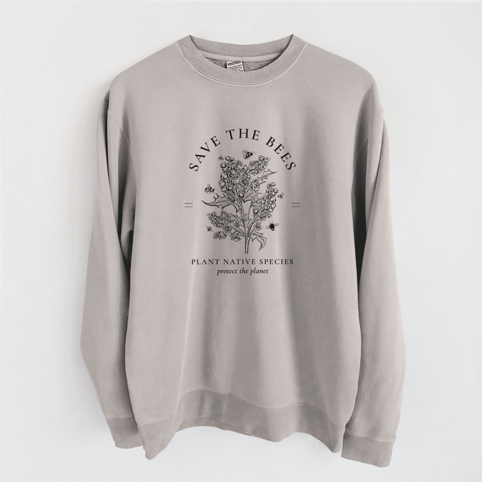 Save the Bees - Plant Native Species - Unisex Pigment Dyed Crew Sweatshirt in Cement