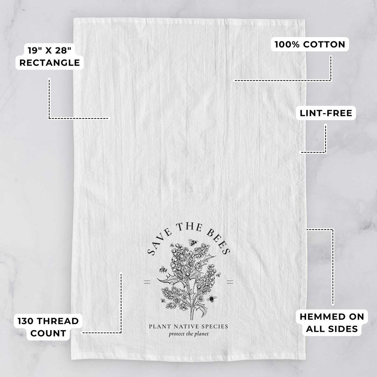 Save the Bees - Plant Native Species Tea Towel