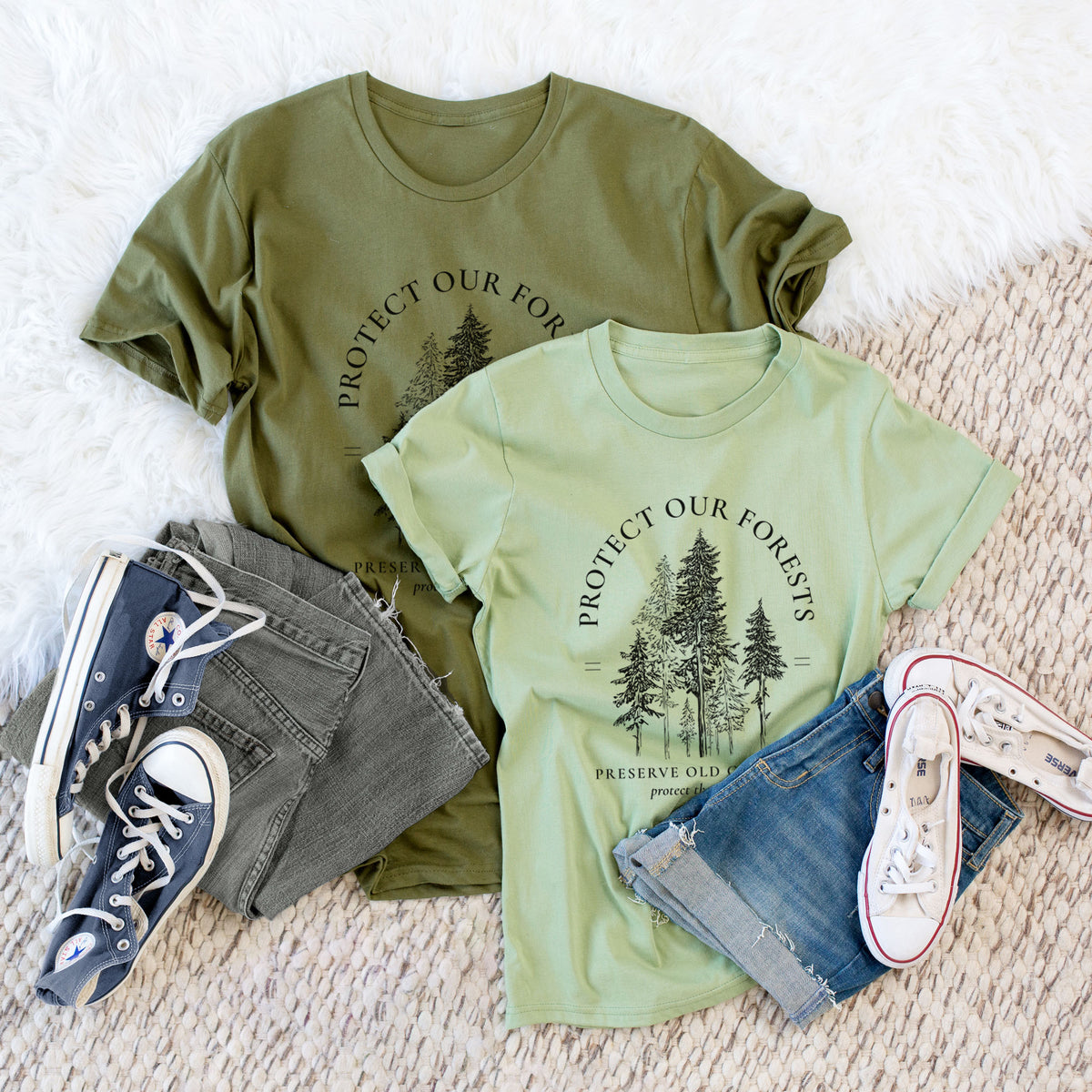 CLOSEOUT - Protect our Forests - Preserve Old Growth - Unisex Crewneck - Made in USA - 100% Organic Cotton