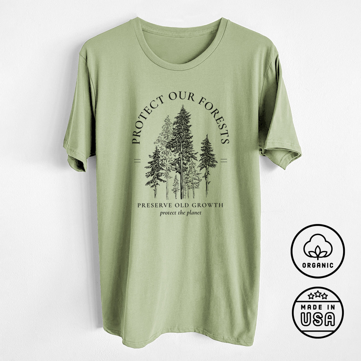 CLOSEOUT - Protect our Forests - Preserve Old Growth - Unisex Crewneck - Made in USA - 100% Organic Cotton