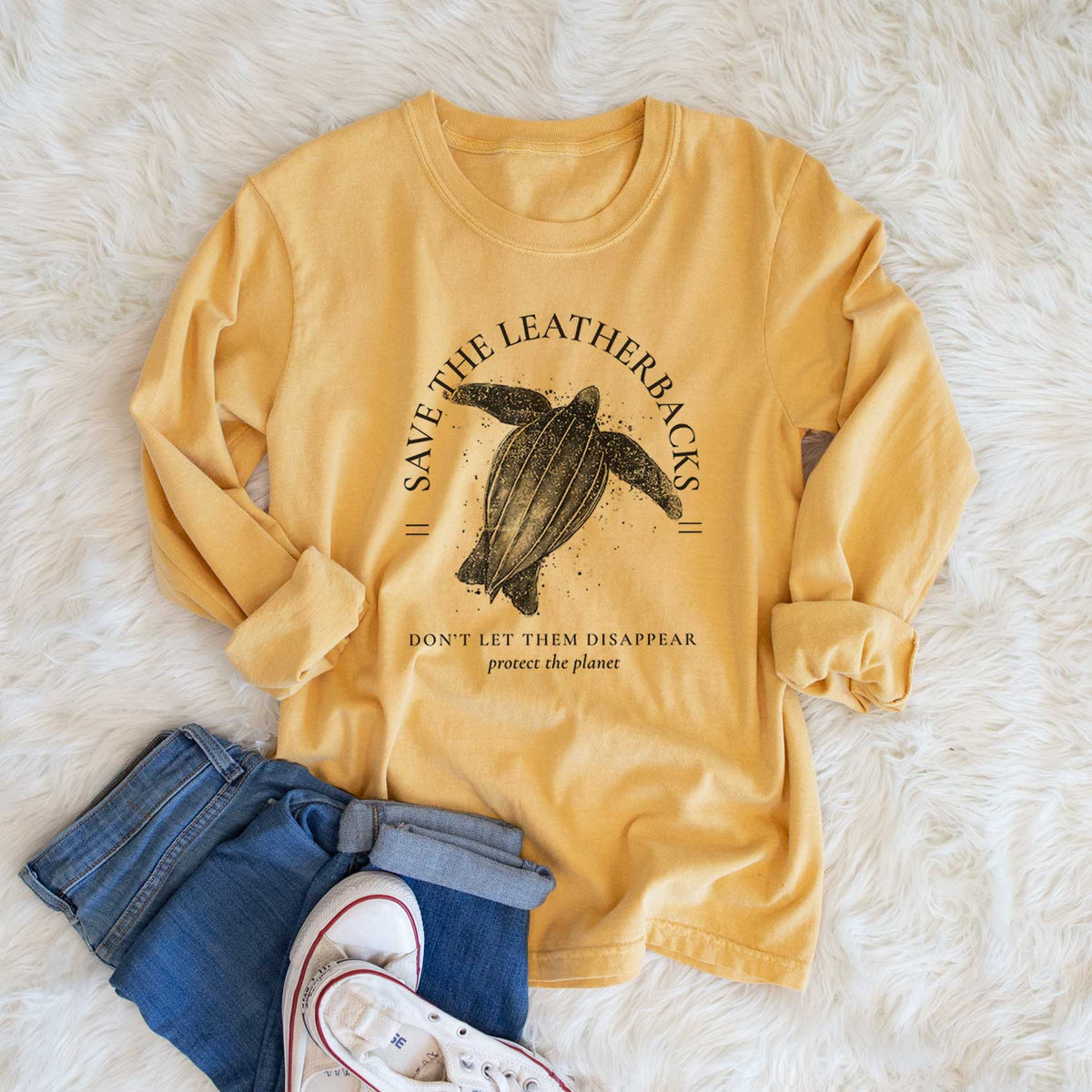 Save the Leatherbacks - Don&#39;t Let Them Disappear - Men&#39;s Heavyweight 100% Cotton Long Sleeve