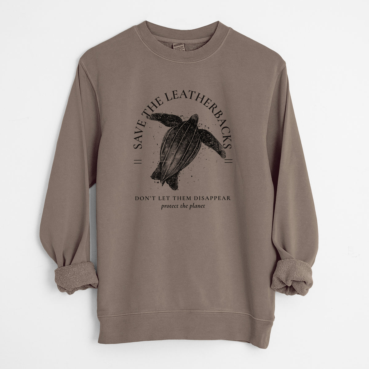 Save the Leatherbacks - Don't Let Them Disappear - Unisex Pigment Dyed Crew Sweatshirt in Espresso Brown Color