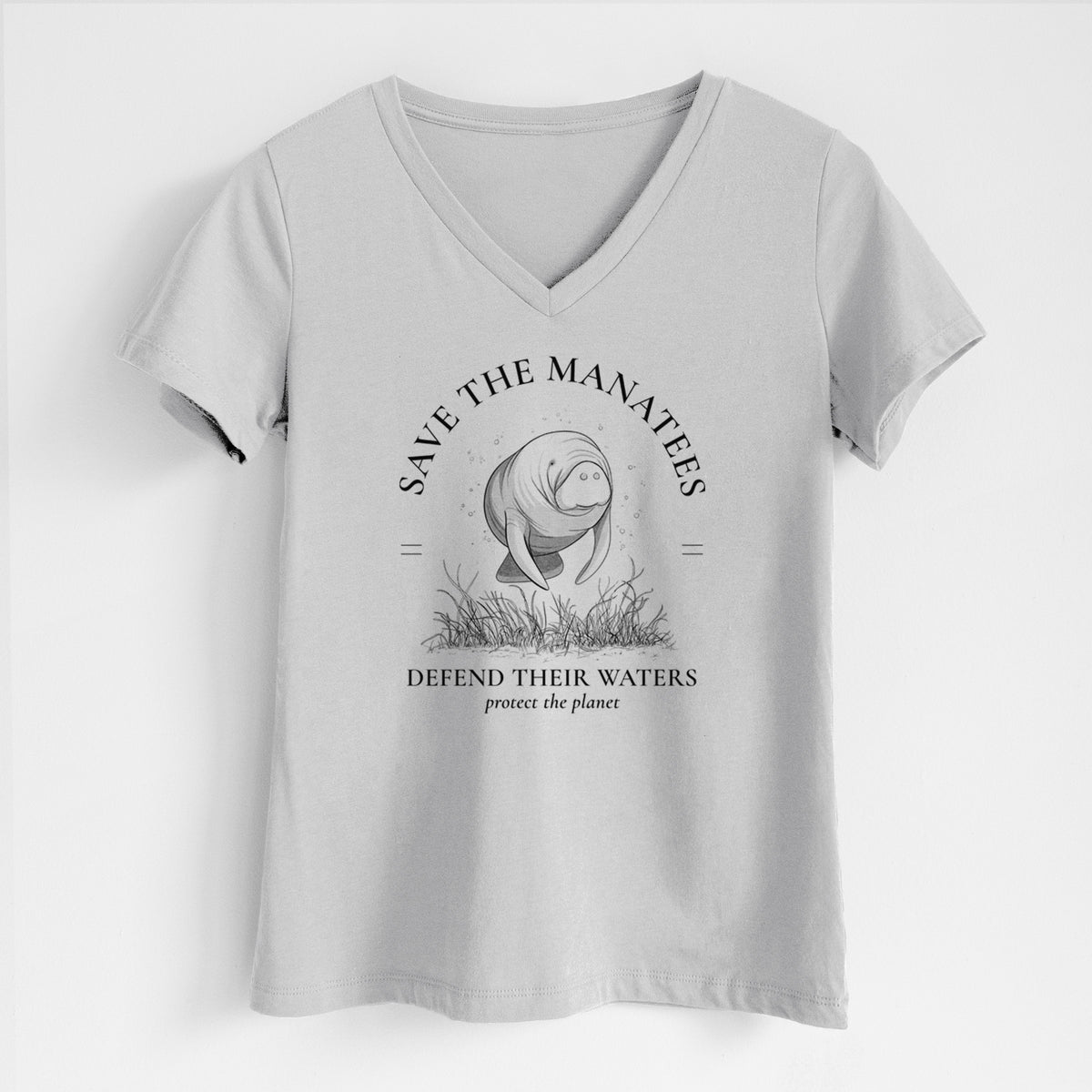 Protect The Manatees - Defend Their Waters - Women&#39;s Lightweight Relaxed Fit 100% Cotton V-neck
