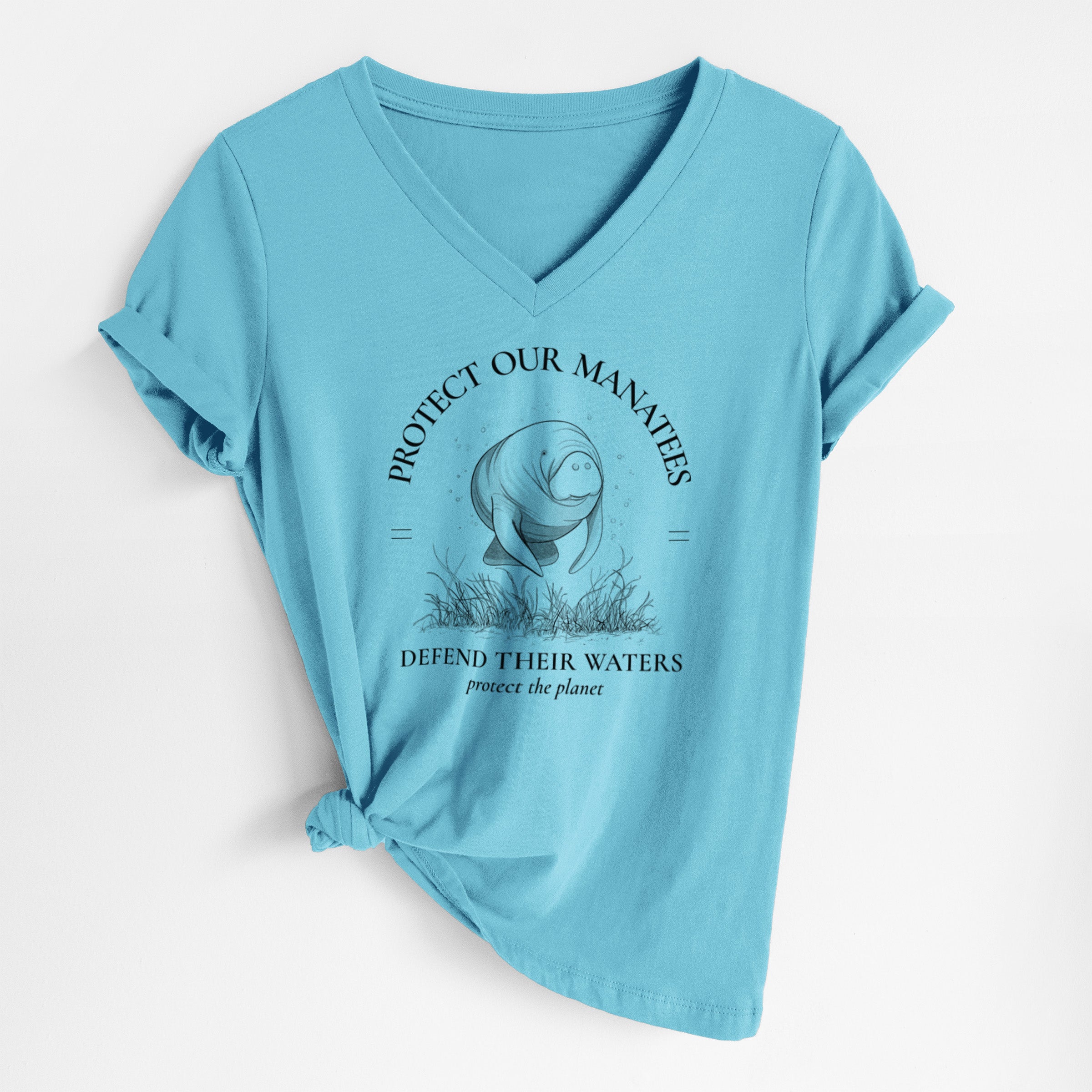 Protect The Manatees - Defend Their Waters - Women's Lightweight Relaxed Fit 100% Cotton V-neck