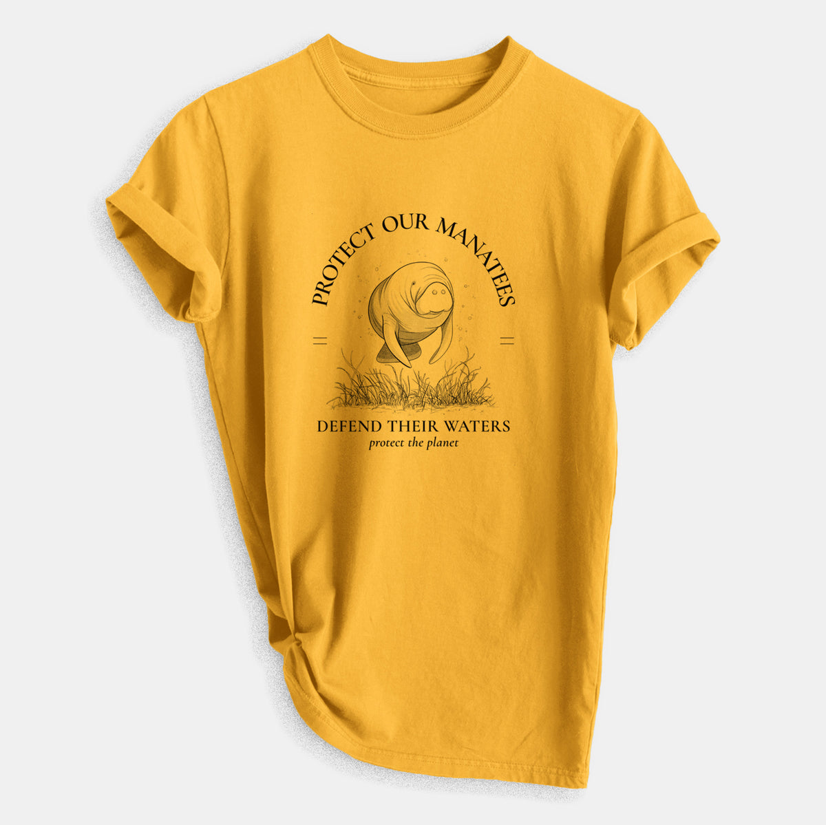 Protect The Manatees - Defend Their Waters - Heavyweight Men&#39;s 100% Organic Cotton Tee
