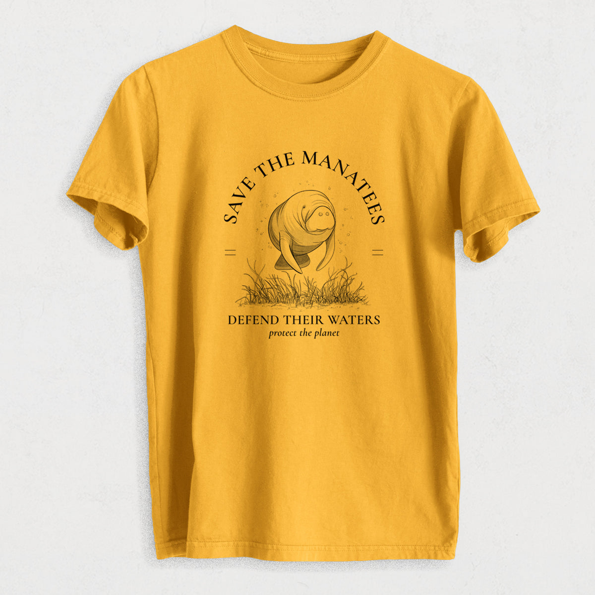 Protect The Manatees - Defend Their Waters - Heavyweight Men&#39;s 100% Organic Cotton Tee