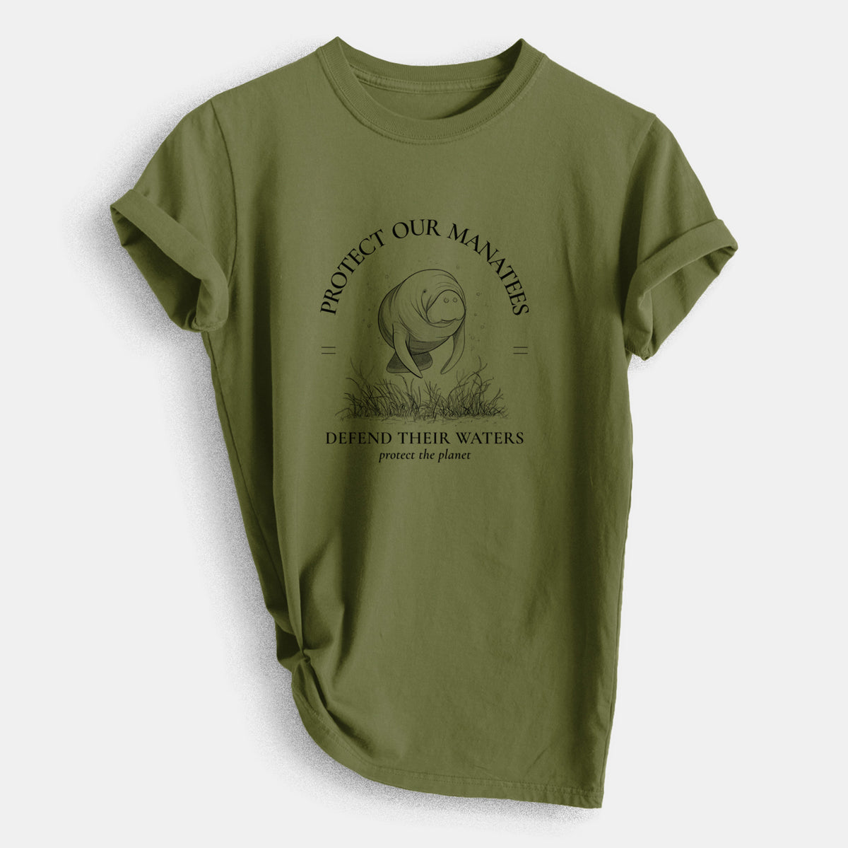 Protect The Manatees - Defend Their Waters - Heavyweight Men&#39;s 100% Organic Cotton Tee