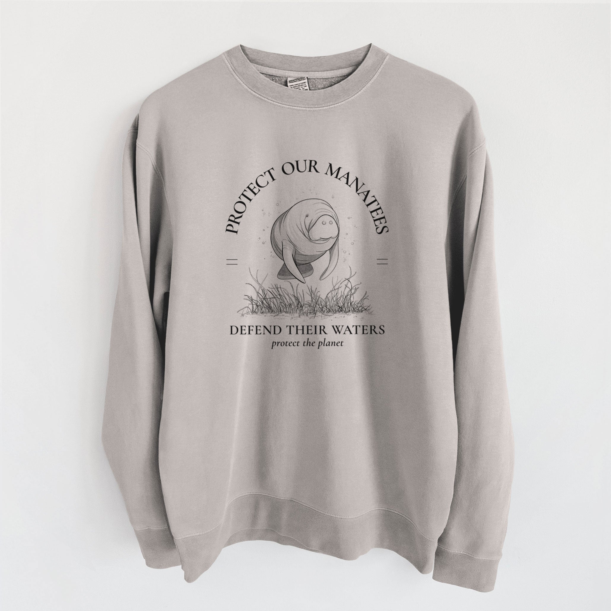 Protect The Manatees - Defend Their Waters - Unisex Pigment Dyed Crew Sweatshirt