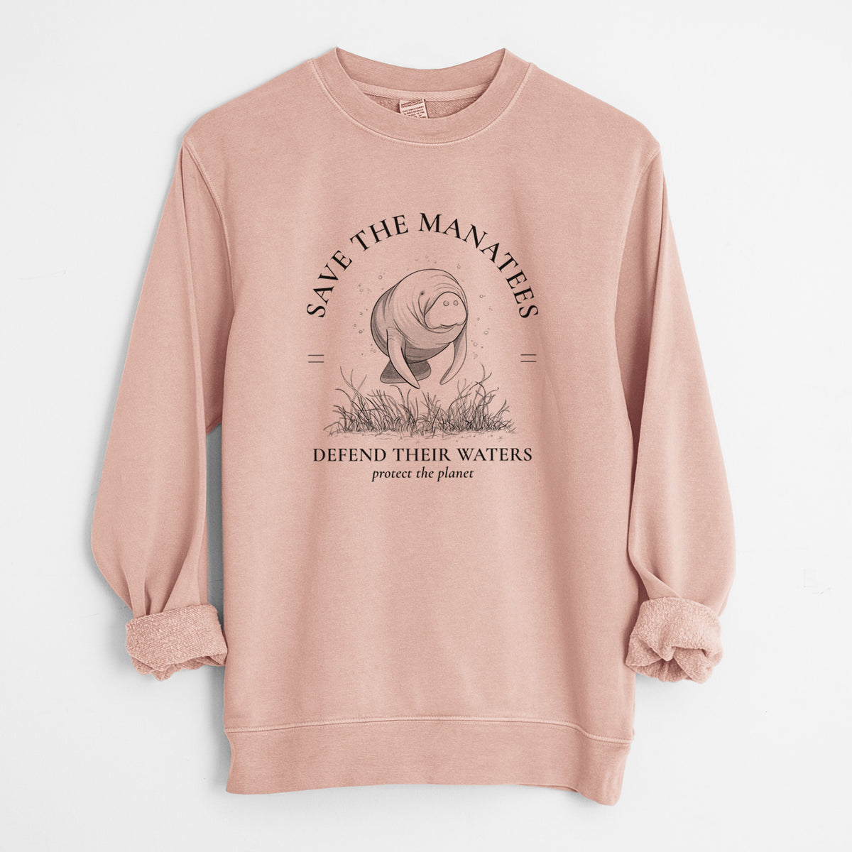 Protect The Manatees - Defend Their Waters - Unisex Pigment Dyed Crew Sweatshirt
