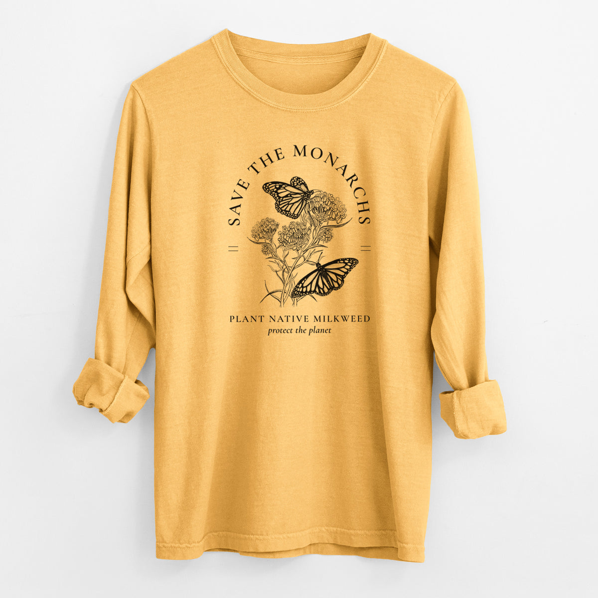 Save the Monarchs - Plant Native Milkweed - Men&#39;s Heavyweight 100% Cotton Long Sleeve