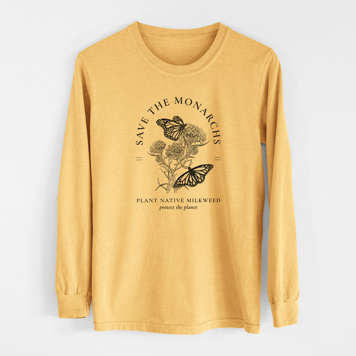 Save the Monarchs - Plant Native Milkweed - Men&#39;s Heavyweight 100% Cotton Long Sleeve