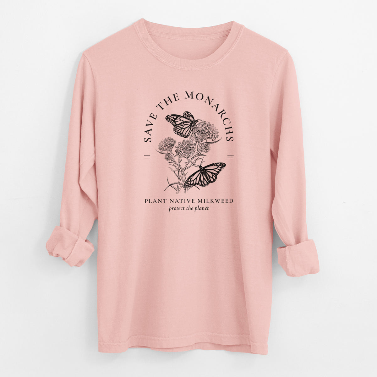 Save the Monarchs - Plant Native Milkweed - Men&#39;s Heavyweight 100% Cotton Long Sleeve