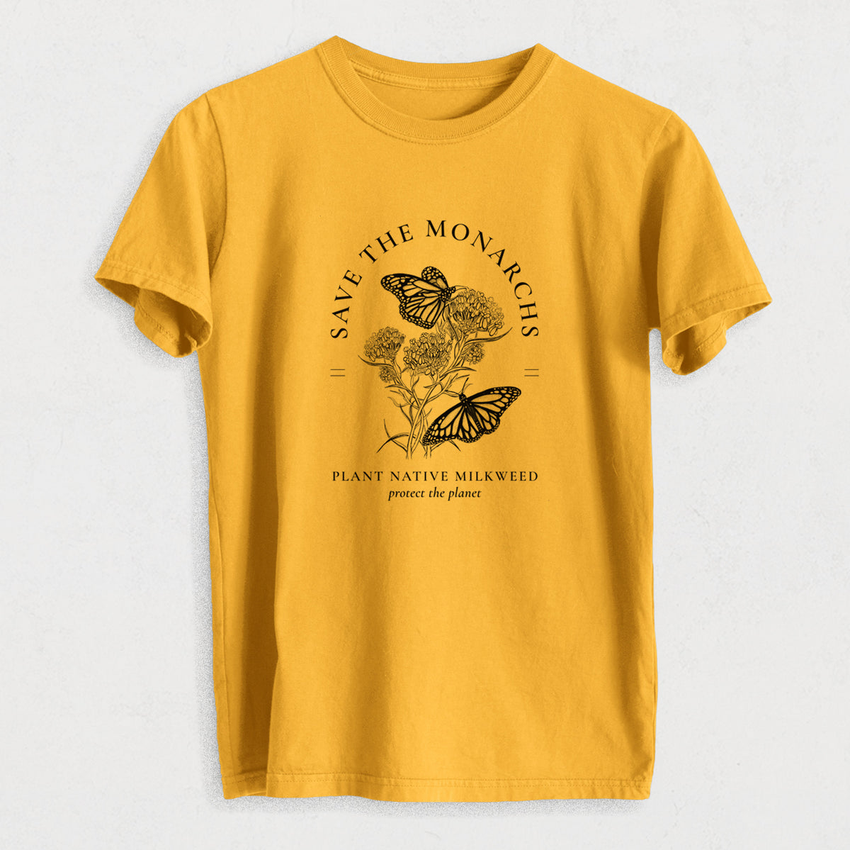 Save the Monarchs - Plant Native Milkweed - Heavyweight Men&#39;s 100% Organic Cotton Tee