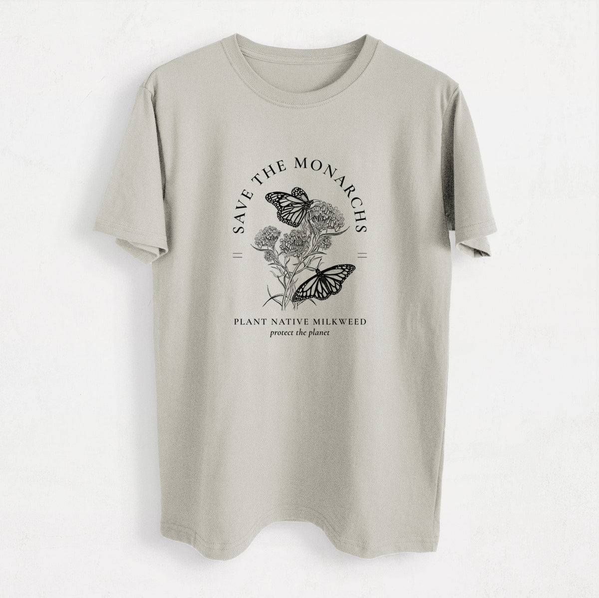 Save the Monarchs - Plant Native Milkweed - Heavyweight Men&#39;s 100% Organic Cotton Tee