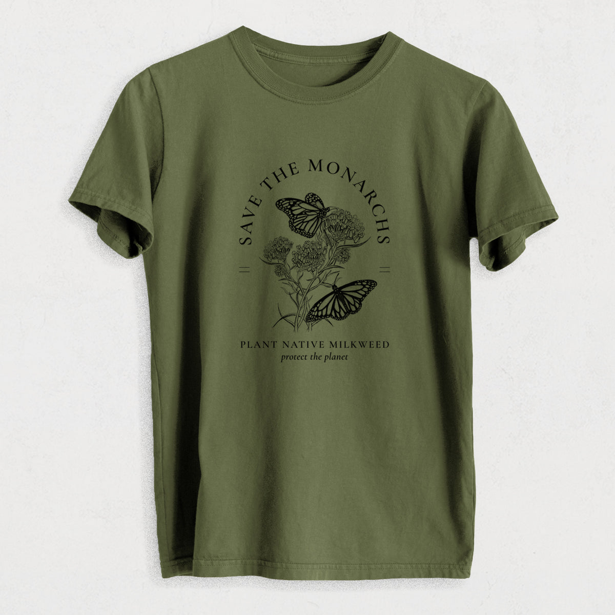 Save the Monarchs - Plant Native Milkweed - Heavyweight Men&#39;s 100% Organic Cotton Tee