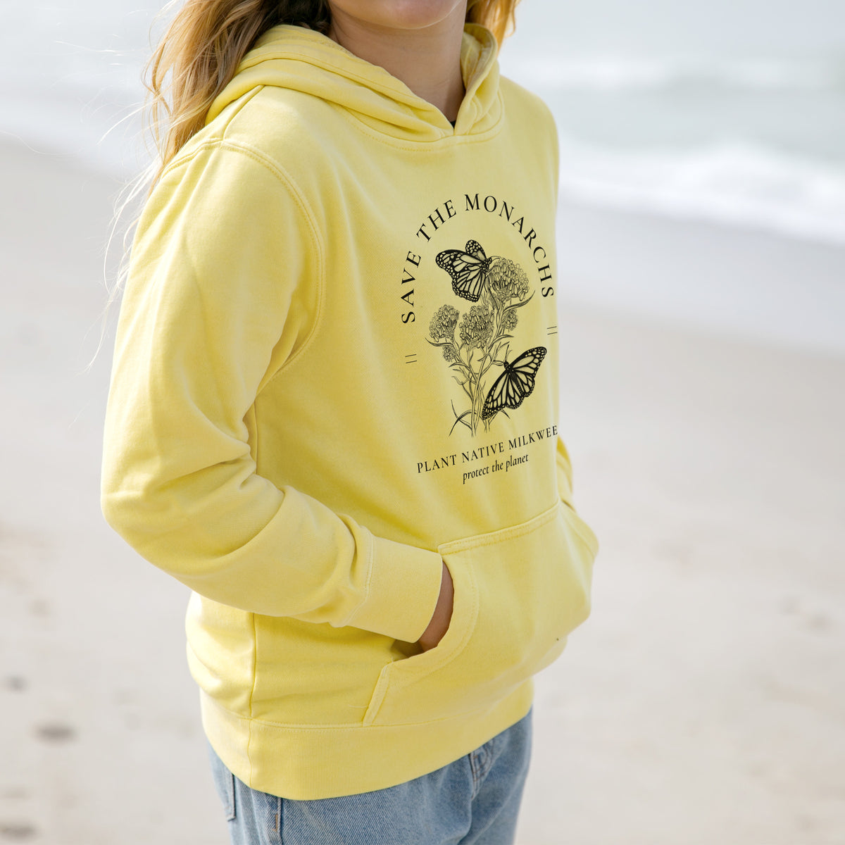 Save the Monarchs - Plant Native Milkweed - Youth Pigment Dyed Hoodie