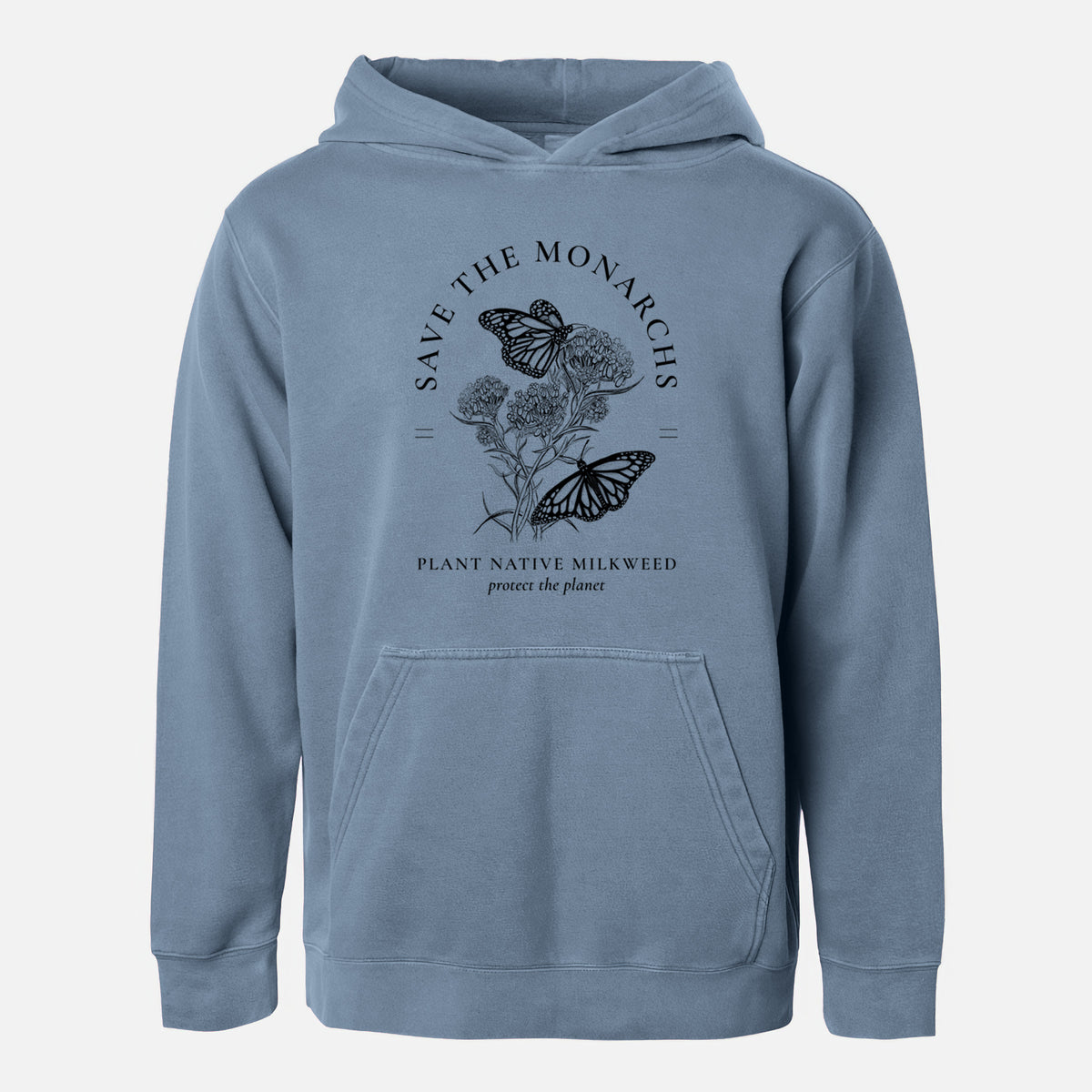 Save the Monarchs - Plant Native Milkweed - Youth Pigment Dyed Hoodie