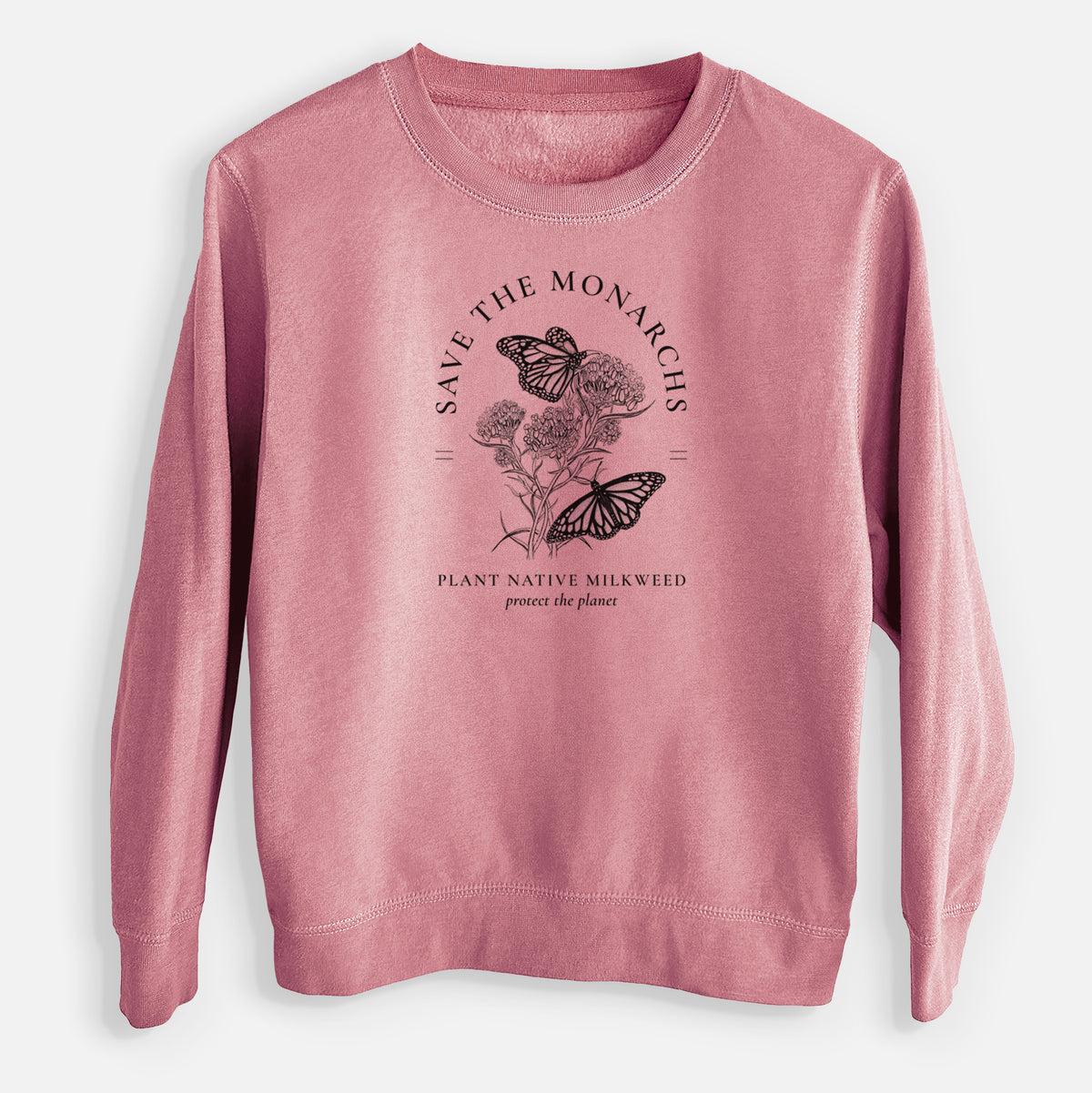 Save the Monarchs - Plant Native Milkweed - Youth Lightweight Crewneck Sweatshirt