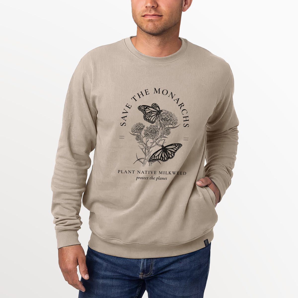 Save the Monarchs - Plant Native Milkweed  - Unisex Reclaimed Crewneck Sweatshirt