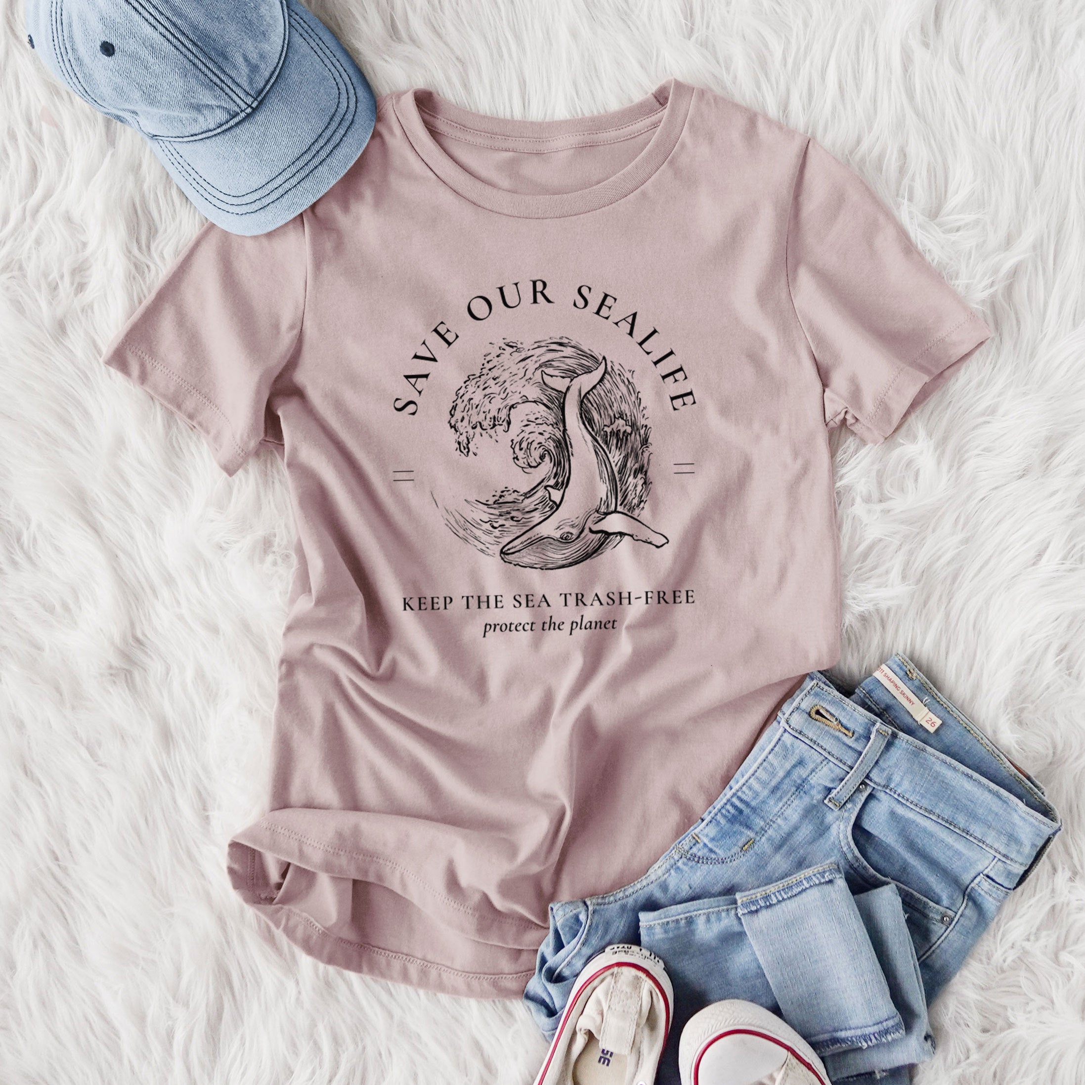 Save our Sealife - Keep the Sea Trash-Free - Women's Lightweight Relaxed Fit 100% Cotton Crewneck