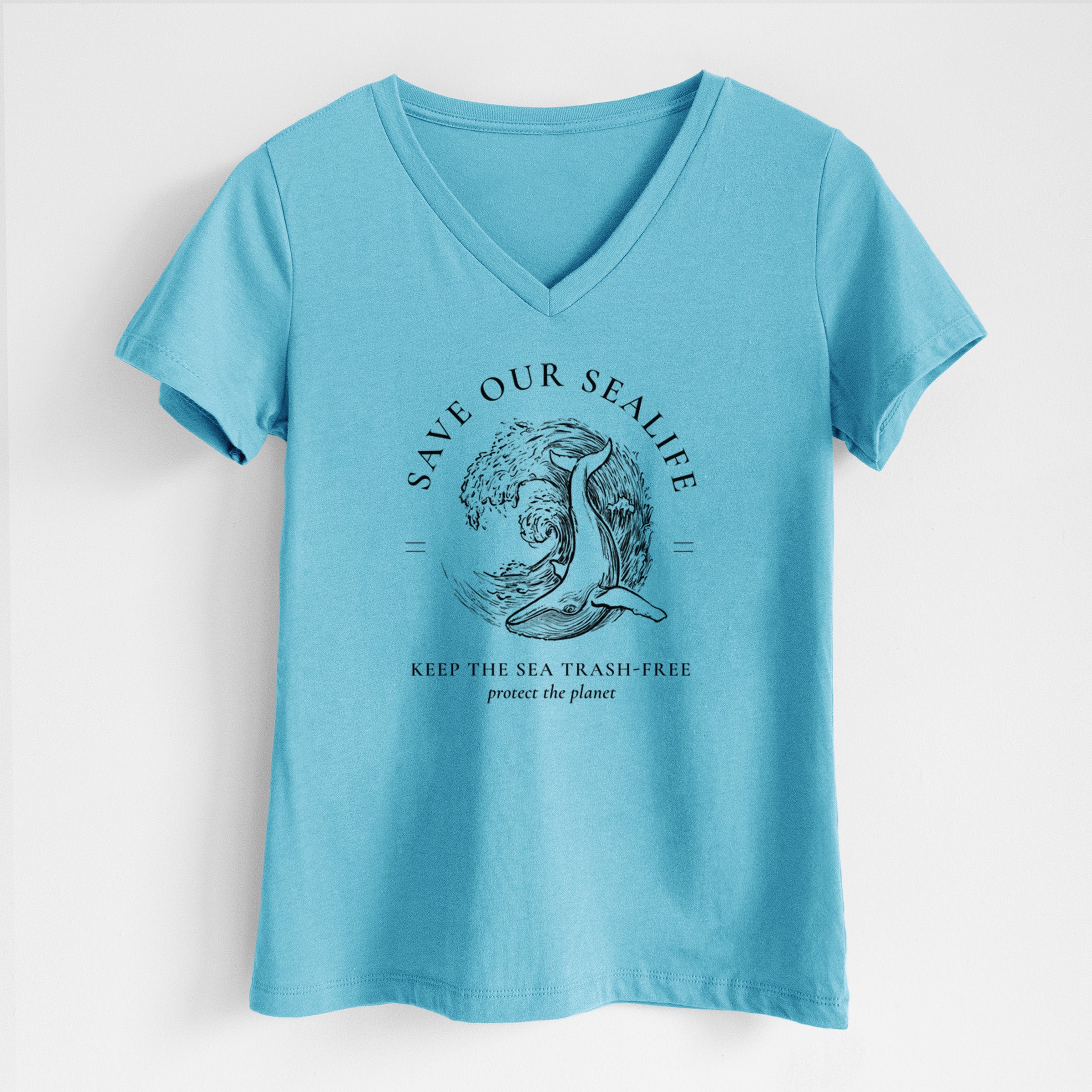 Save our Sealife - Keep the Sea Trash-Free - Women's Lightweight Relaxed Fit 100% Cotton V-neck