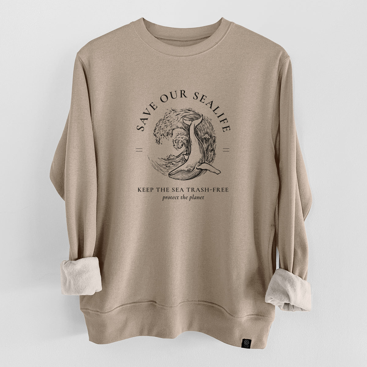 Save our Sealife - Keep the Sea Trash-Free  - Unisex Reclaimed Crewneck Sweatshirt