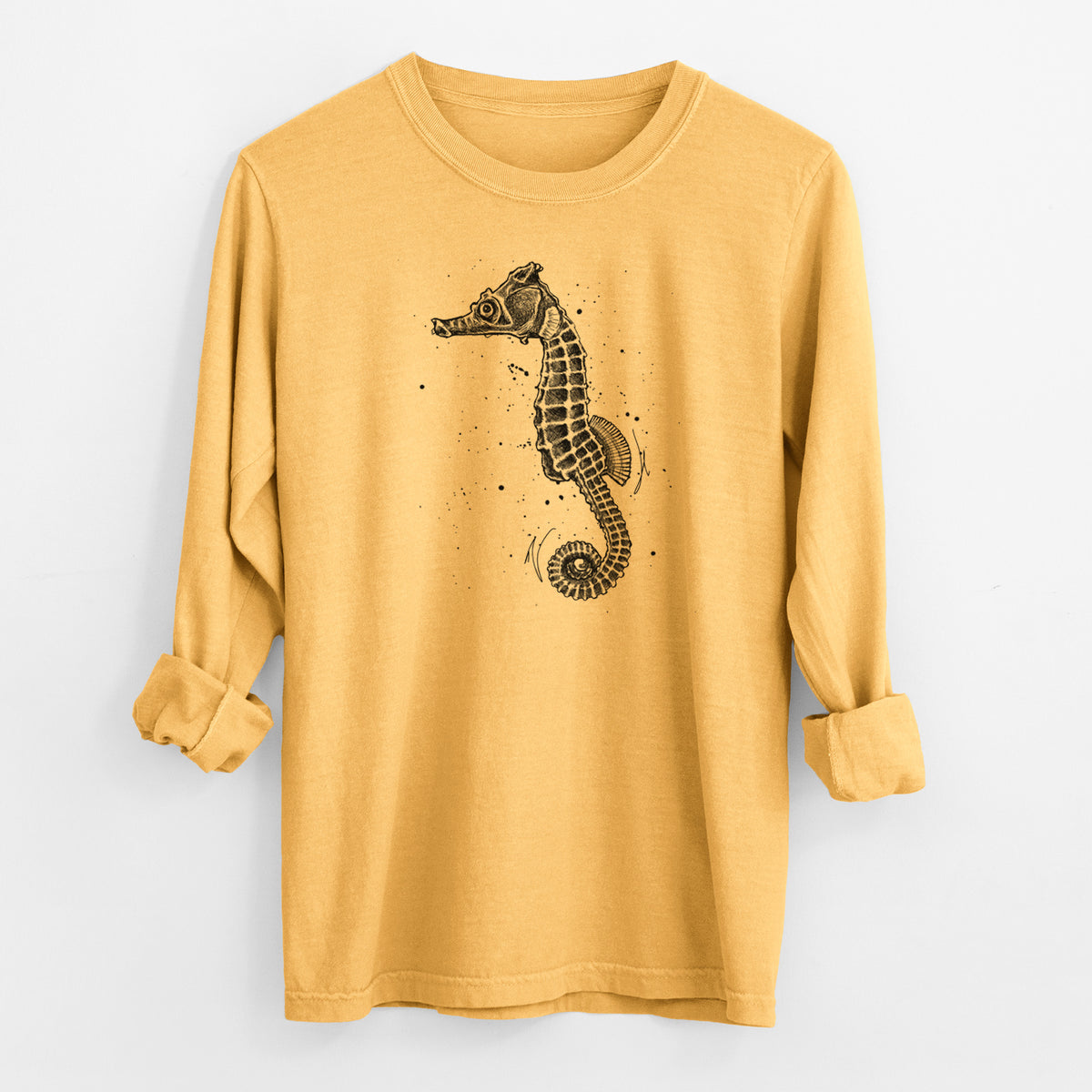 Hippocampus ingens - Pacific Seahorse - Men&#39;s Heavyweight 100% Cotton Long Sleeve