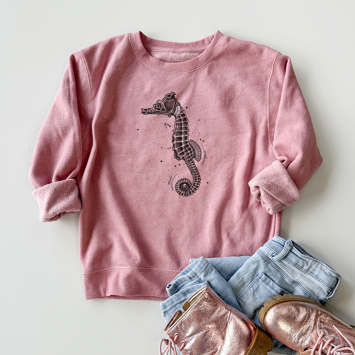 Hippocampus ingens - Pacific Seahorse - Youth Lightweight Crewneck Sweatshirt