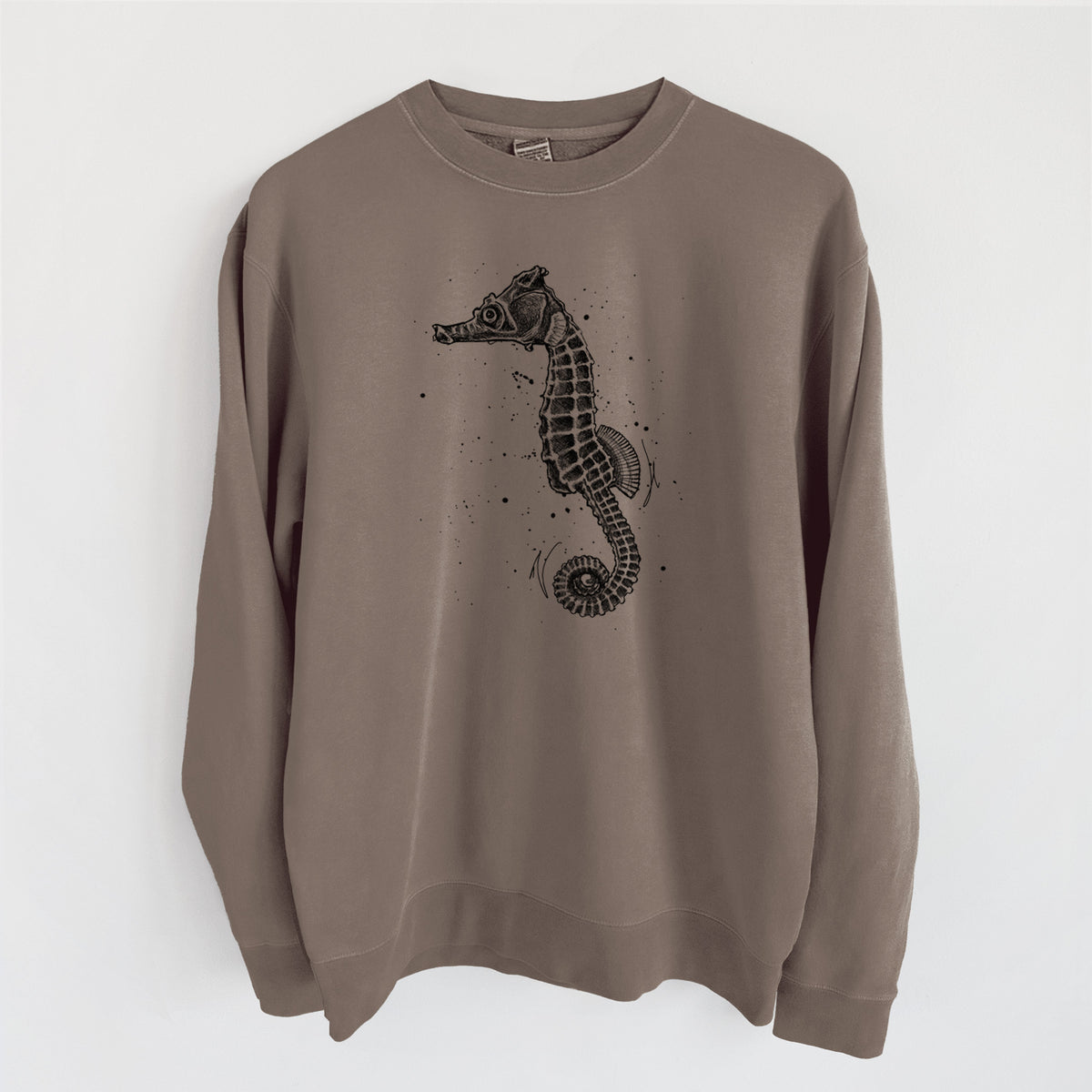 Hippocampus ingens - Pacific Seahorse - Unisex Pigment Dyed Crew Sweatshirt in Espresso Brown Color