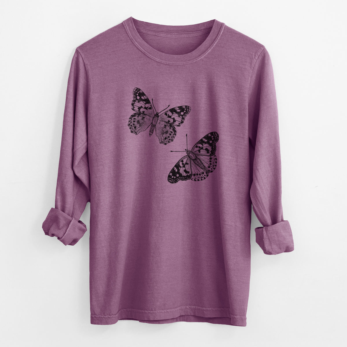 Painted Lady Butterflies - Men&#39;s Heavyweight 100% Cotton Long Sleeve