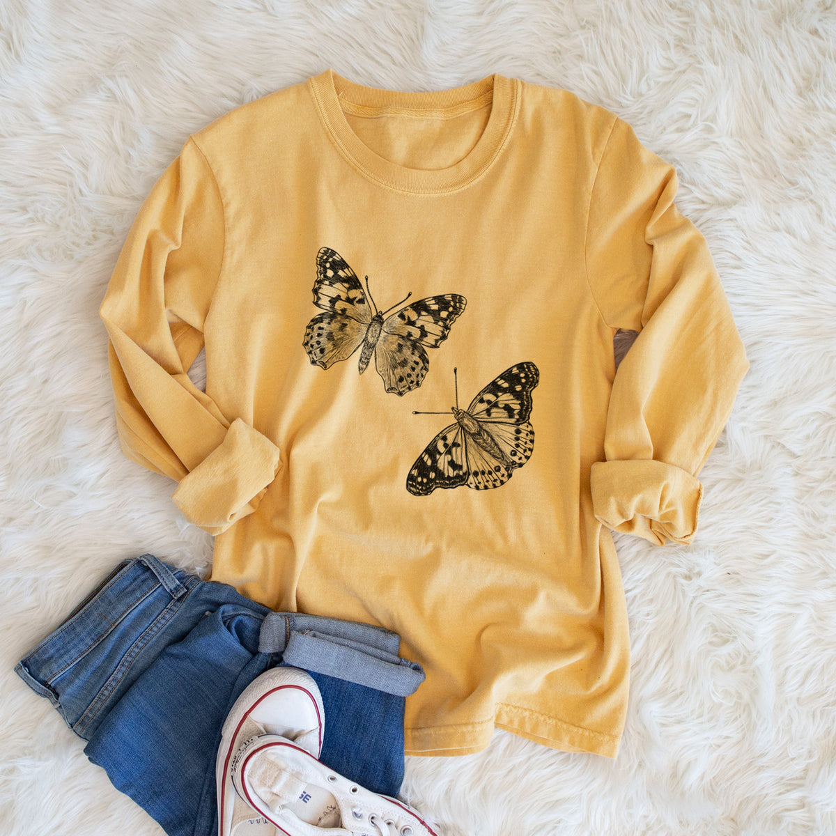 Painted Lady Butterflies - Men&#39;s Heavyweight 100% Cotton Long Sleeve