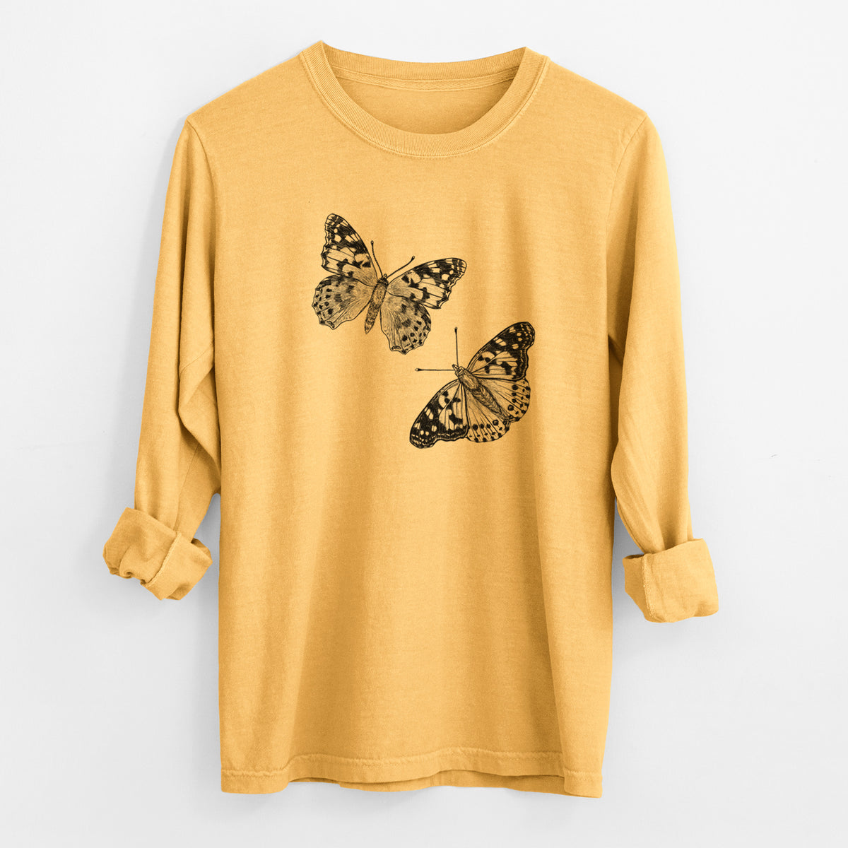 Painted Lady Butterflies - Men&#39;s Heavyweight 100% Cotton Long Sleeve