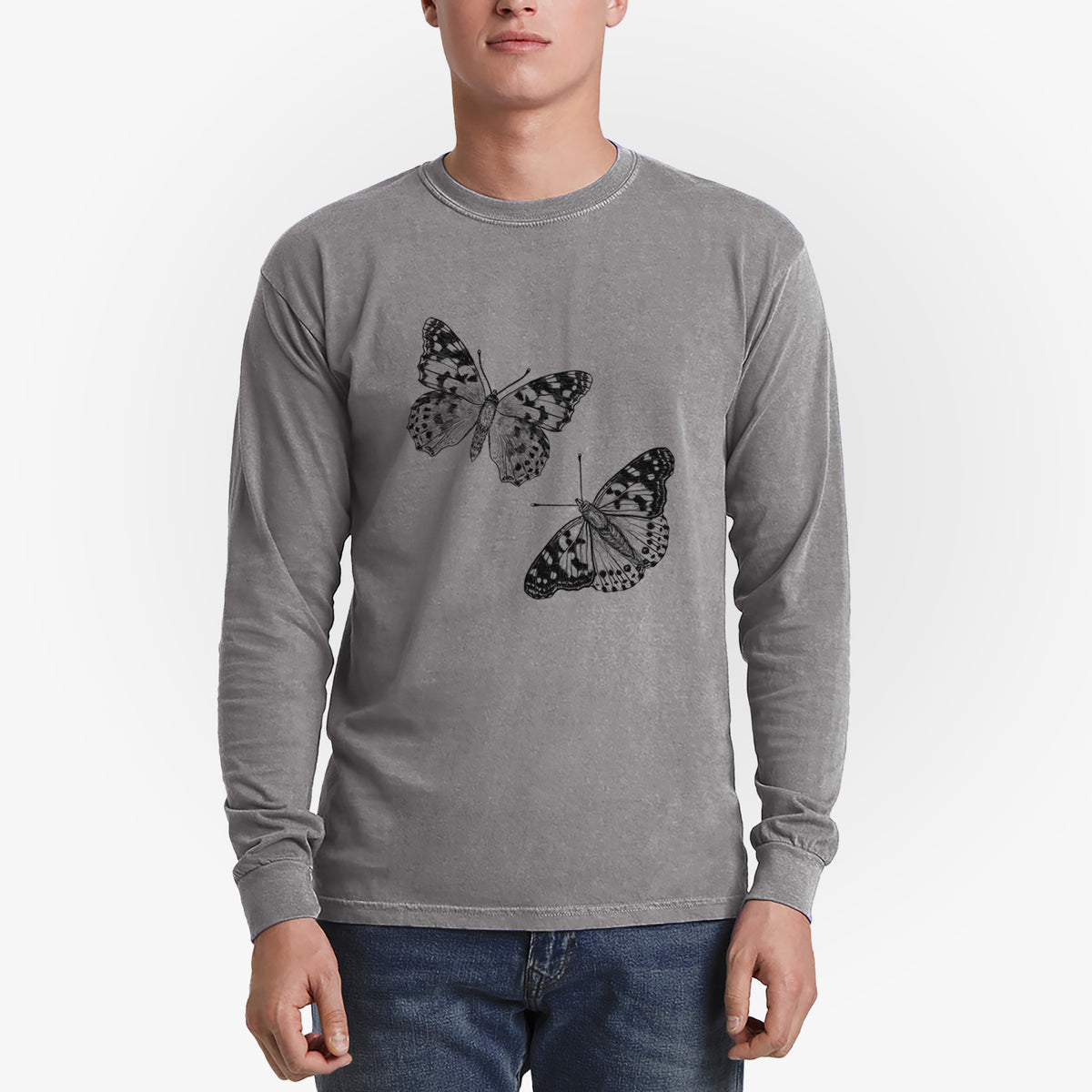 Painted Lady Butterflies - Men&#39;s Heavyweight 100% Cotton Long Sleeve