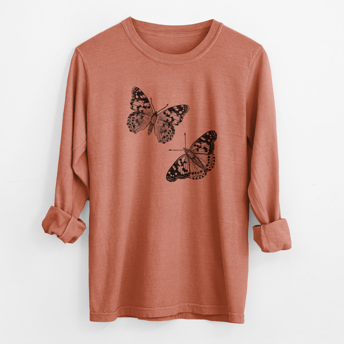 Painted Lady Butterflies - Men&#39;s Heavyweight 100% Cotton Long Sleeve