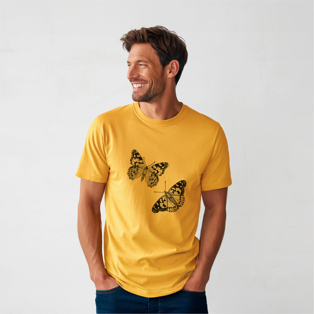 Painted Lady Butterflies - Heavyweight Men&#39;s 100% Organic Cotton Tee