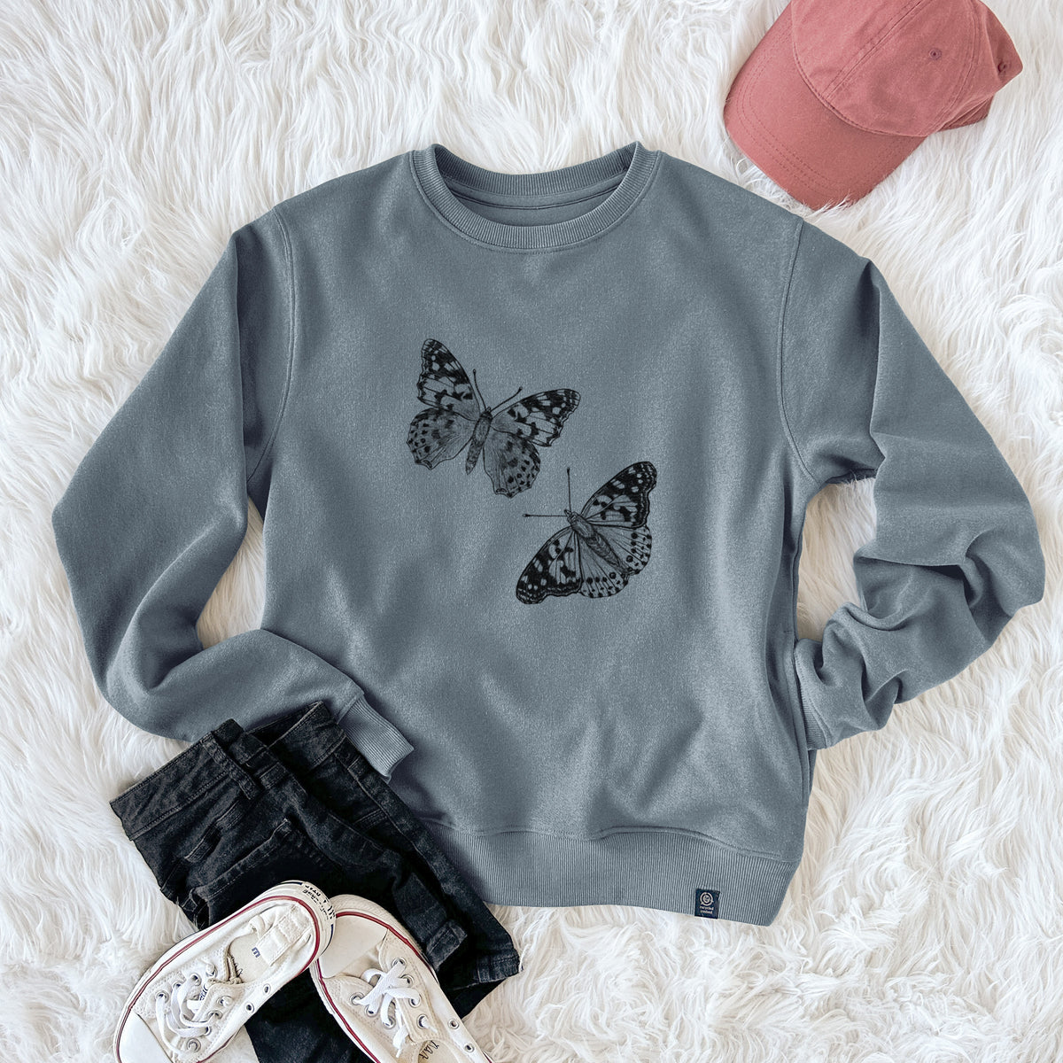 Painted Lady Butterflies  - Unisex Reclaimed Crewneck Sweatshirt