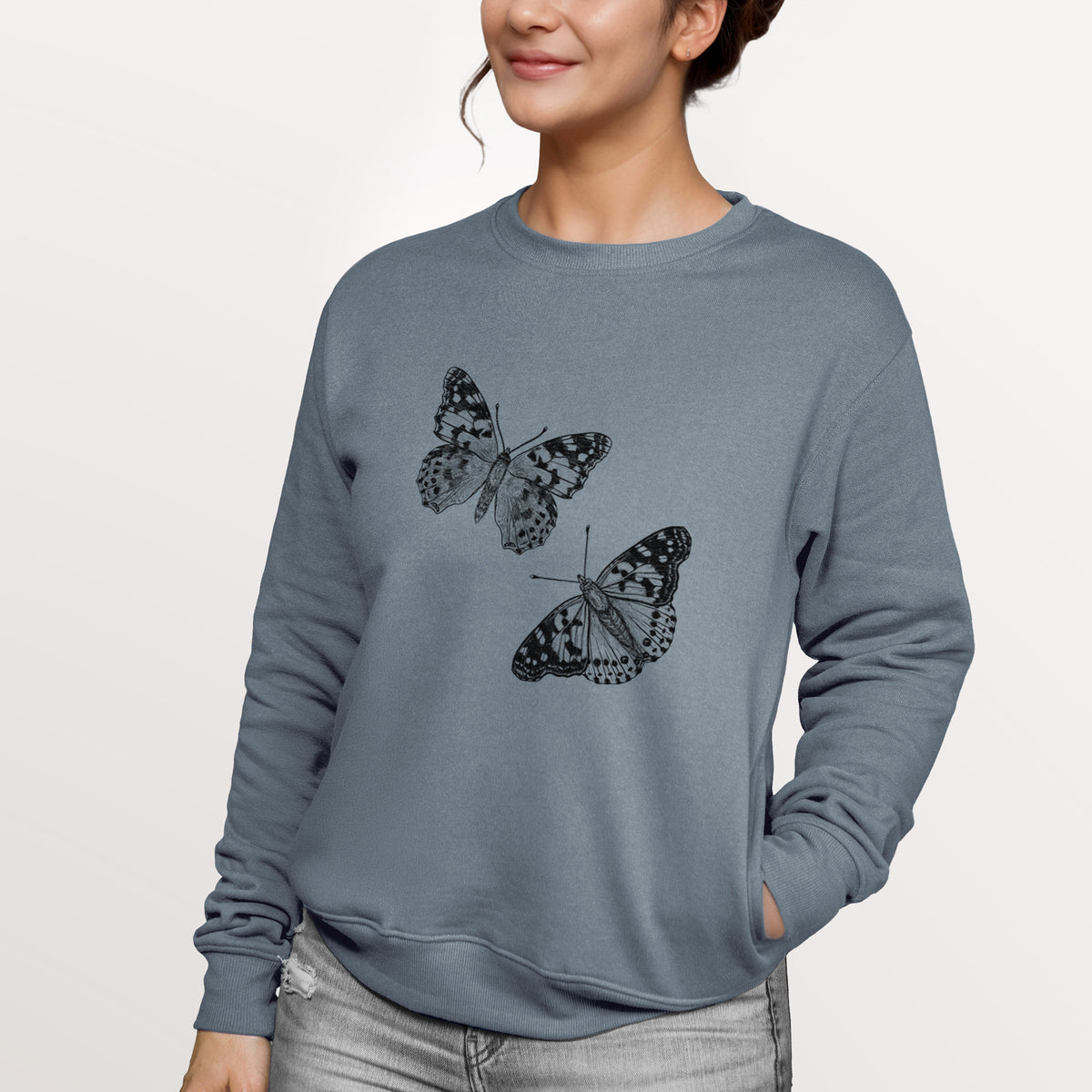 Painted Lady Butterflies  - Unisex Reclaimed Crewneck Sweatshirt