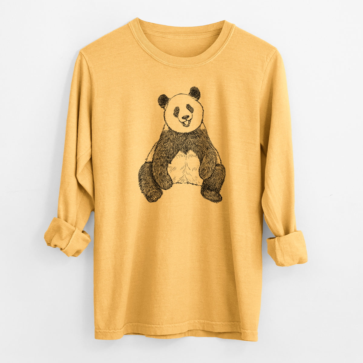 Ailuropoda melanoleuca - Giant Panda Sitting - Men&#39;s Heavyweight 100% Cotton Long Sleeve