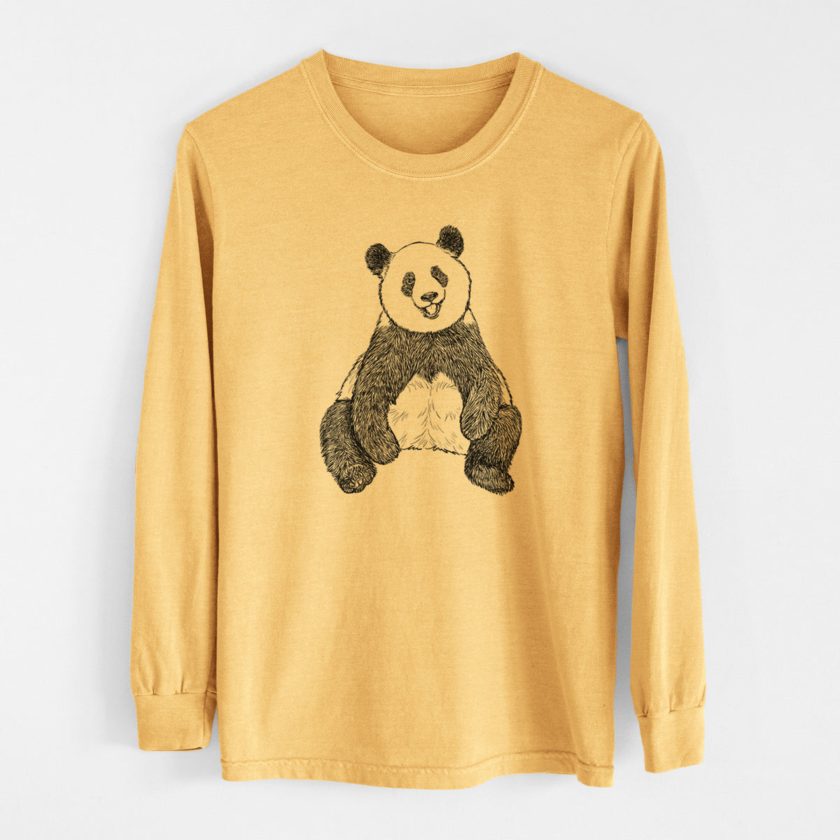 Ailuropoda melanoleuca - Giant Panda Sitting - Men&#39;s Heavyweight 100% Cotton Long Sleeve