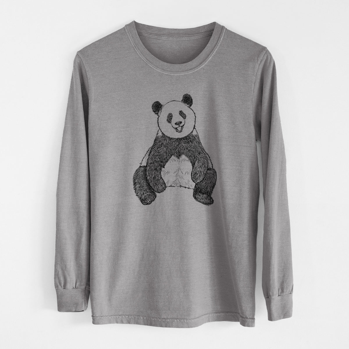 Ailuropoda melanoleuca - Giant Panda Sitting - Men&#39;s Heavyweight 100% Cotton Long Sleeve